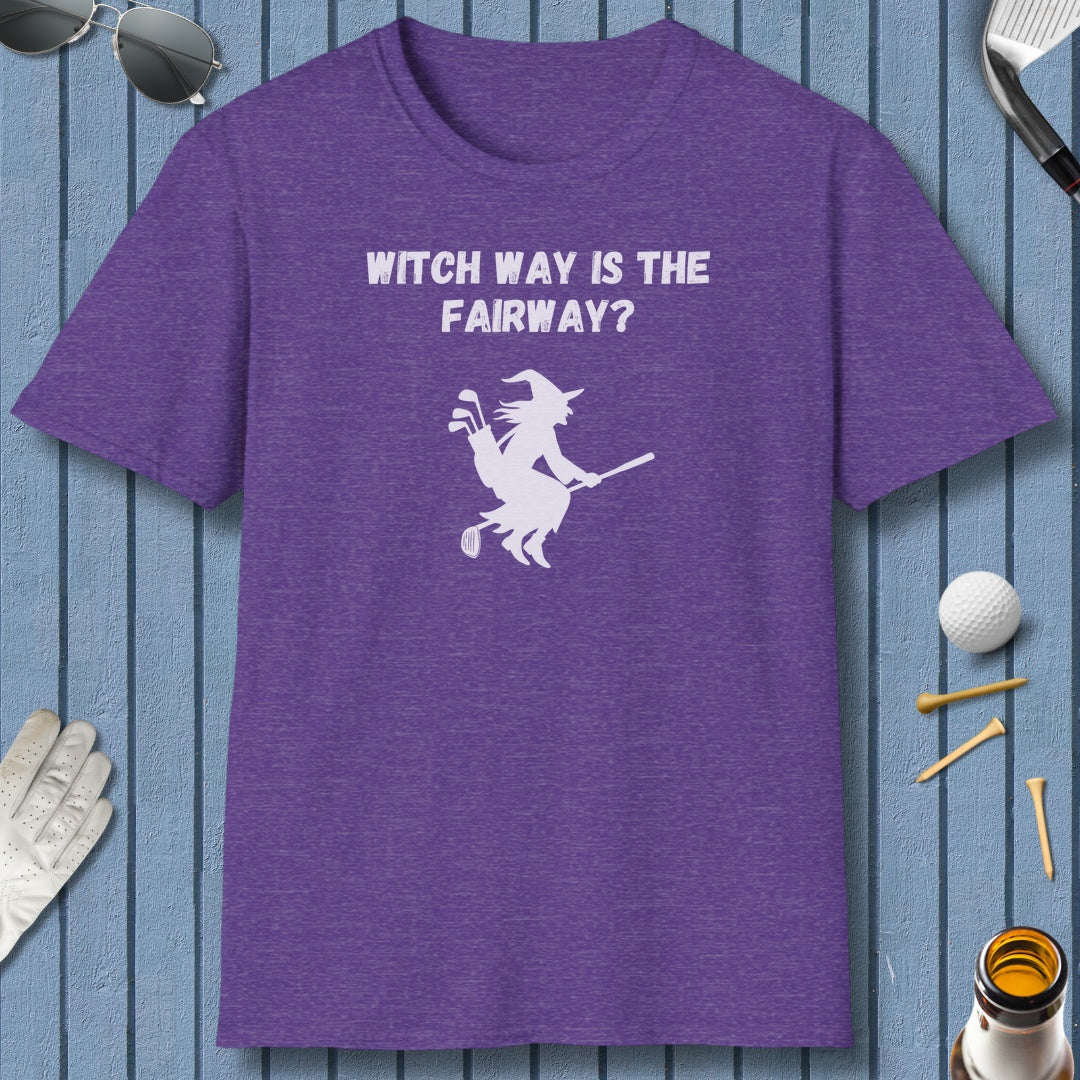 Witch Way is the Fairway - Adult Golf T-Shirt in Heather Purple