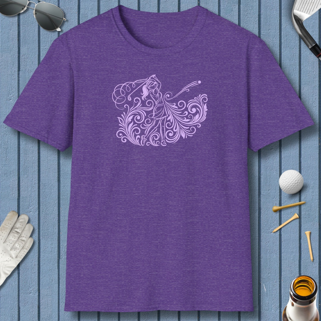 GRACE IN MOTION - Women's Golf Swirl Art - Adult Golf T-Shirt in Heather Purple