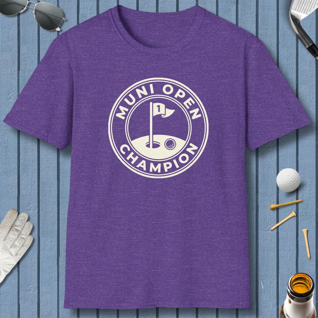 MUNI OPEN CHAMPION - MUNICIPAL GOLF COURSE T-SHIRT in Heather Purple