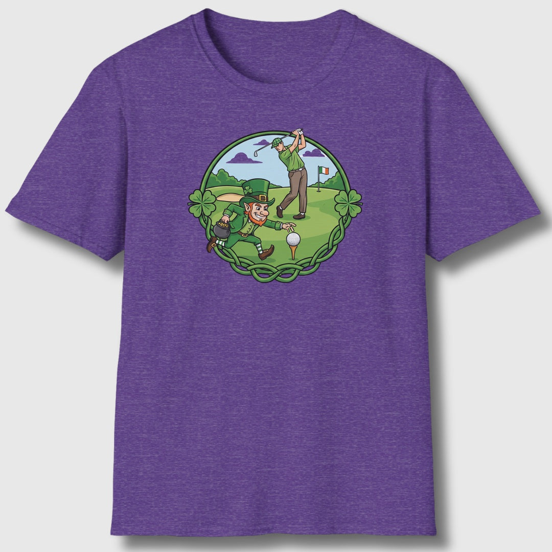 The Leprechaun Stole My Ball! - Adult Golf T-Shirt in Heather Purple