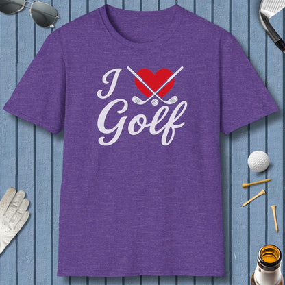I Love Golf - Adult Golf T-Shirt in Heather Purple