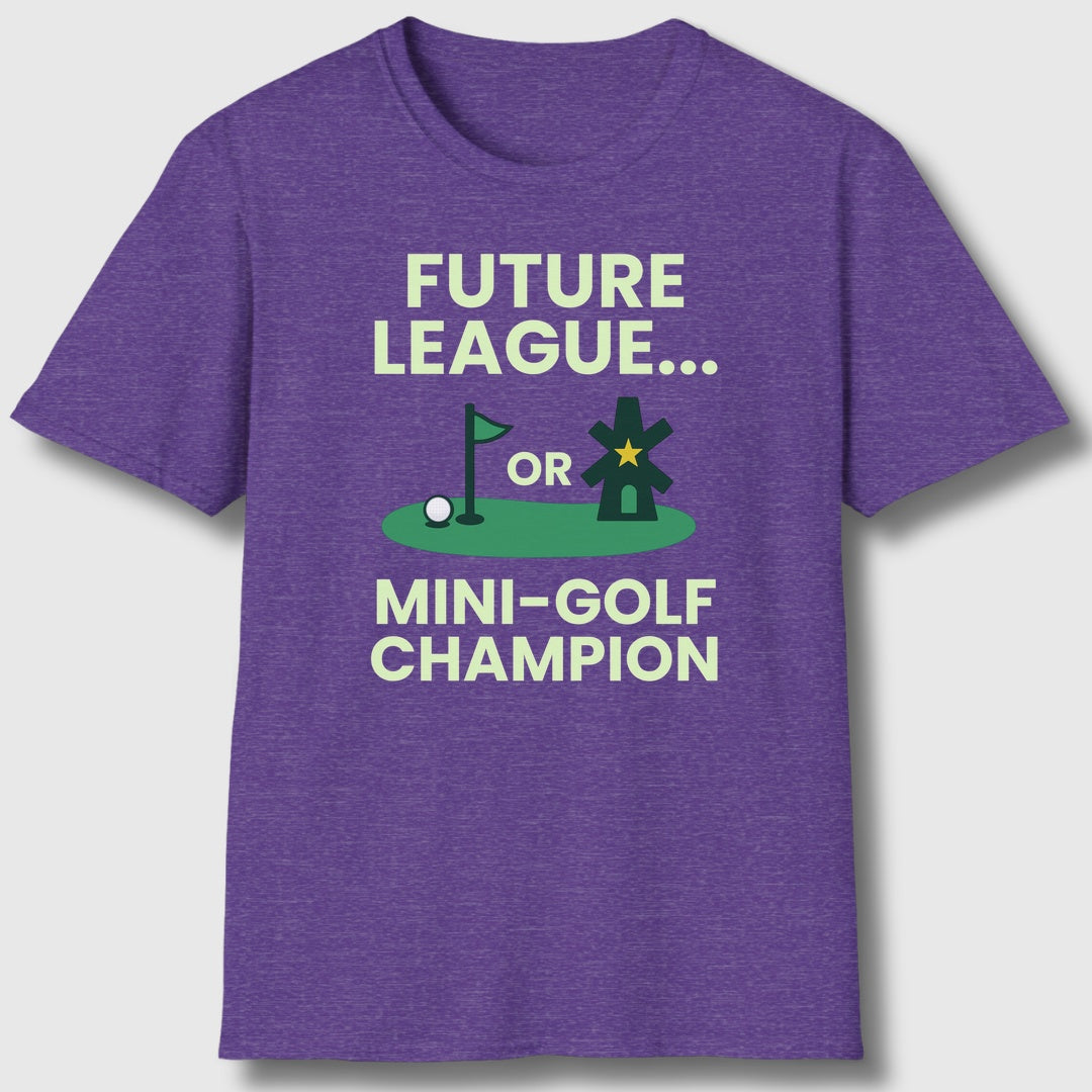 Future League or Mini-Golf Champion - Adult Golf T-Shirt in Heather Purple