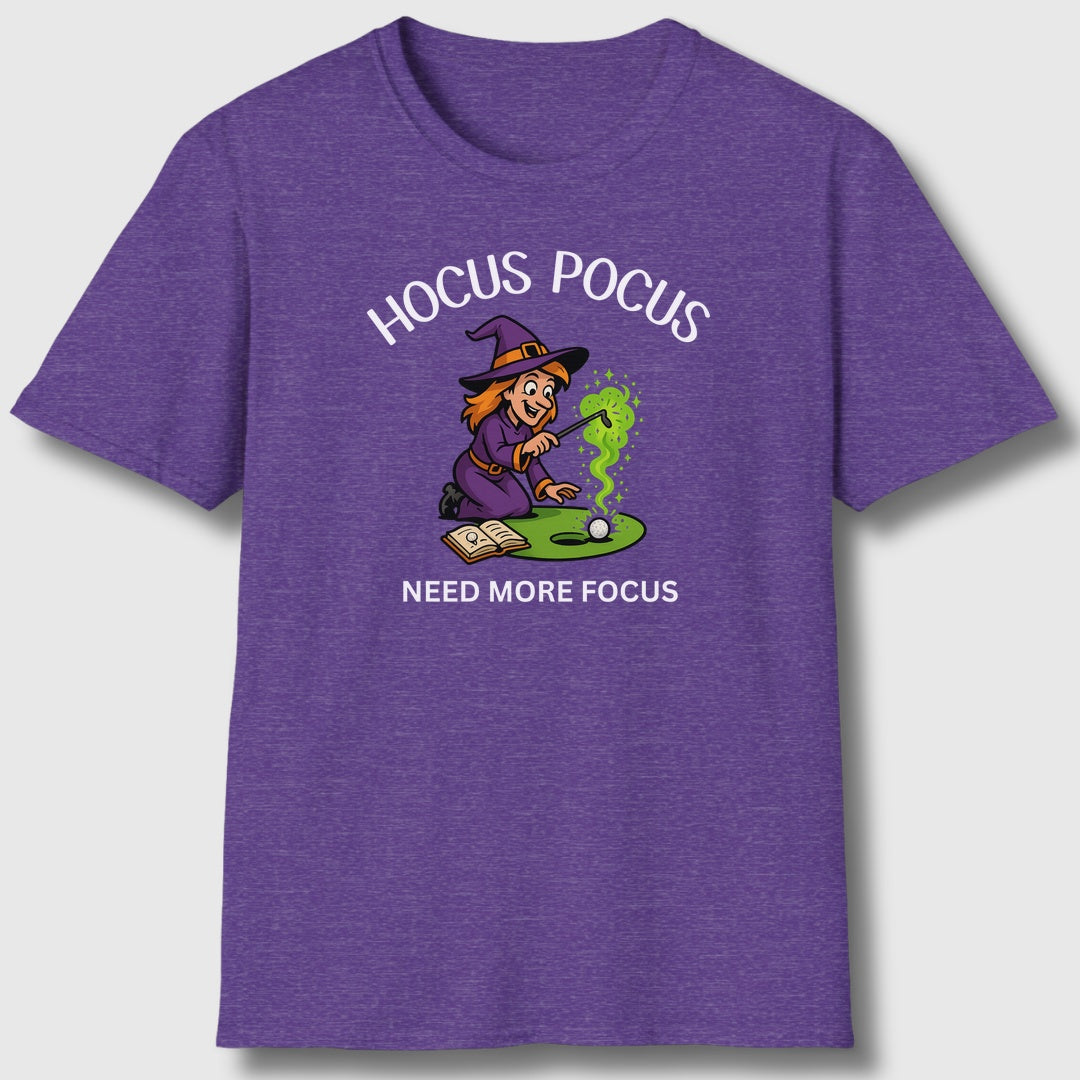 Hocus Pocus, Need More Focus - Adult Golf T-Shirt in Heather Purple