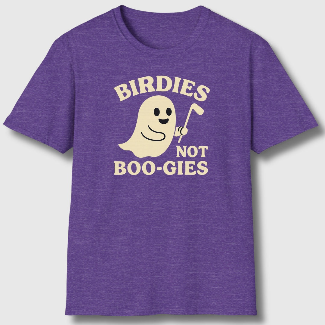 Birdies not BOO-GIES - Adult Golf T-Shirt in Heather Purple
