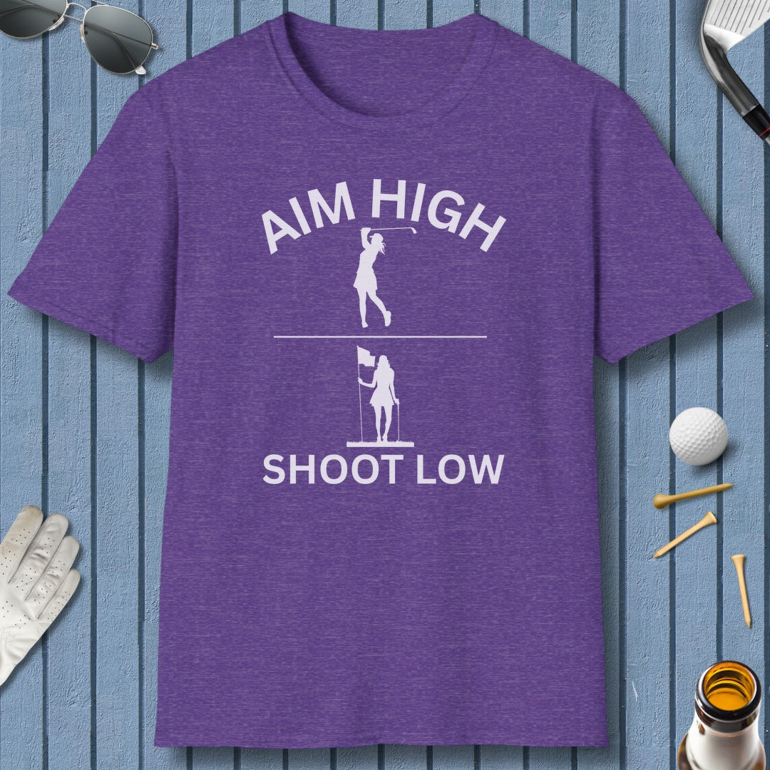 Aim High - Shoot Low (Female) - Adult Golf T-Shirt in Heather Purple