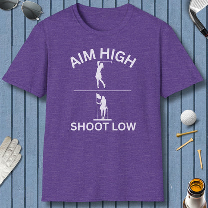 Aim High - Shoot Low (Female) - Adult Golf T-Shirt in Heather Purple