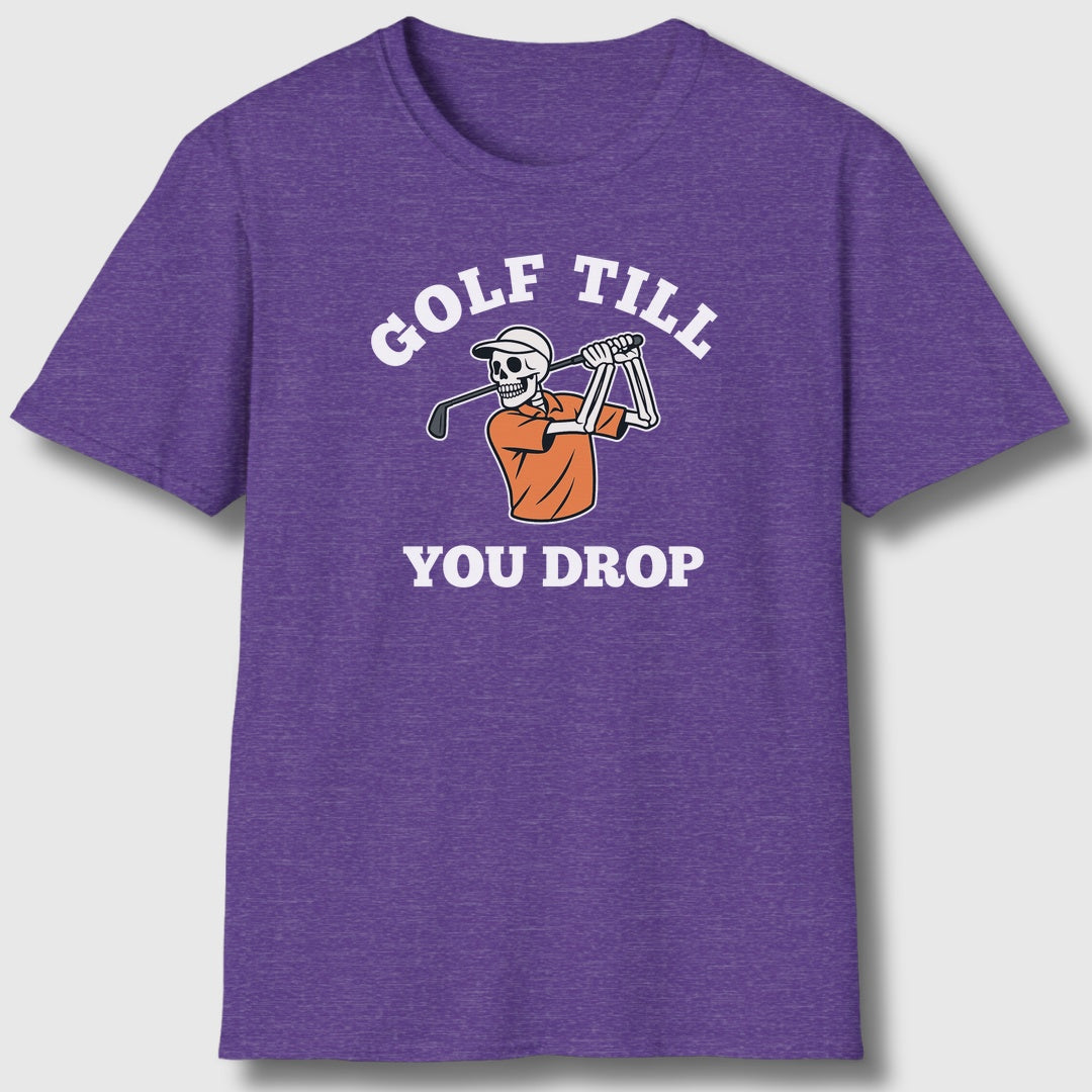 Golf Till You Drop - Adult Golf T-Shirt in Heather Purple