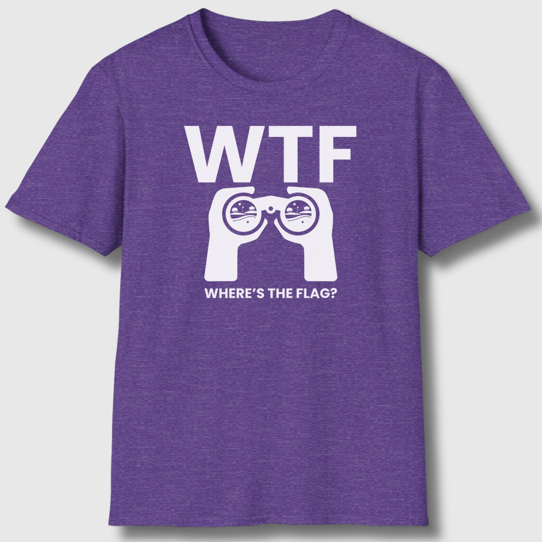 WTF - Where's the Flag - Adult Golf T-Shirt in Heather Purple