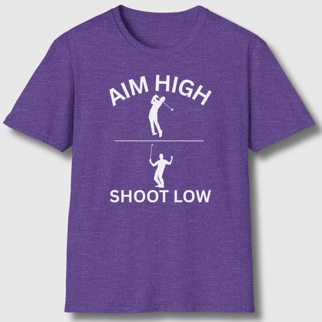 Aim High - Shoot Low (Male) - Adult Golf T-Shirt in Heather Purple
