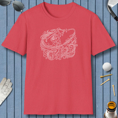 EVERY SWING TELLS A STORY - Women's Golf Vine Art - Adult Golf T-Shirt in Heather Red