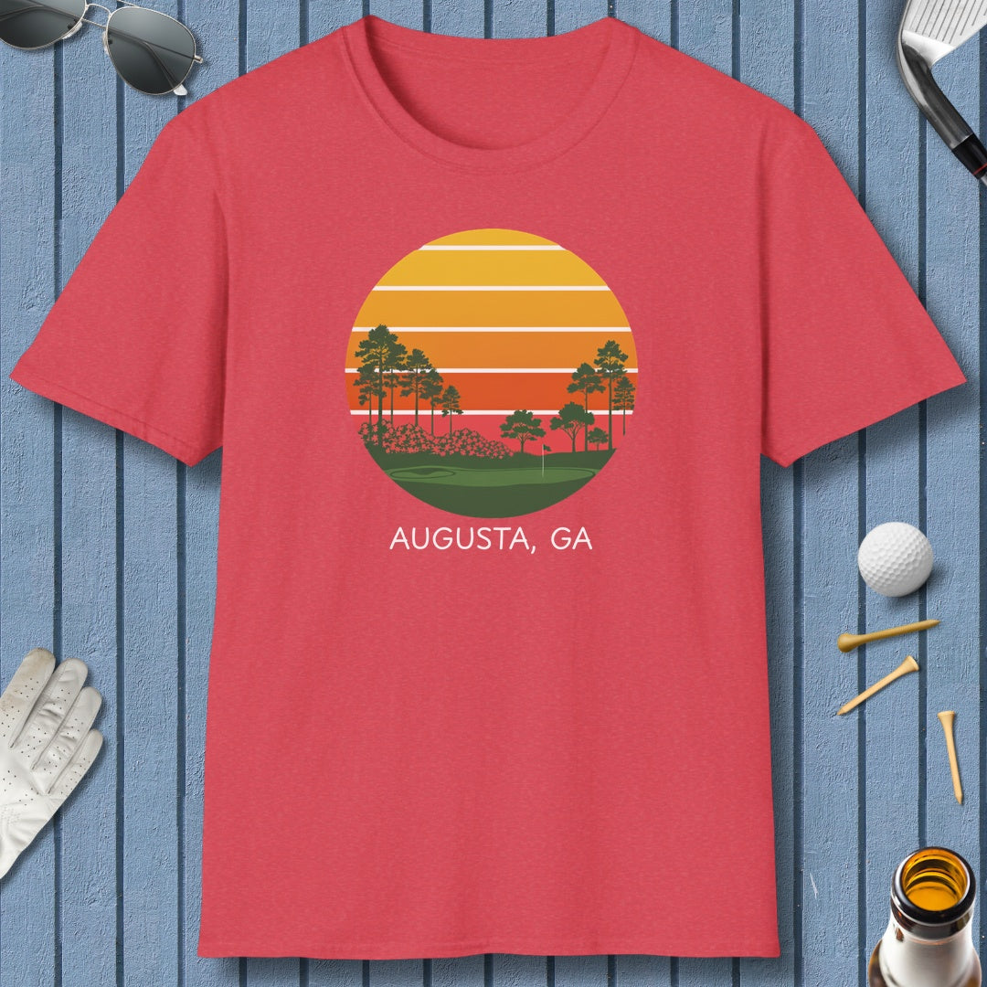 Retro Sunset - Augusta - Adult Golf T-Shirt in Heather Red
