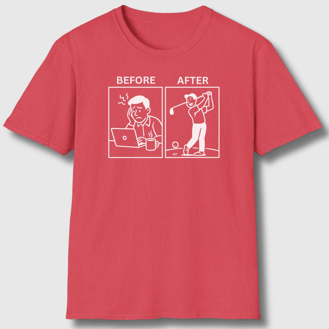 Before & After - Adult Golf T-Shirt in Heather Red