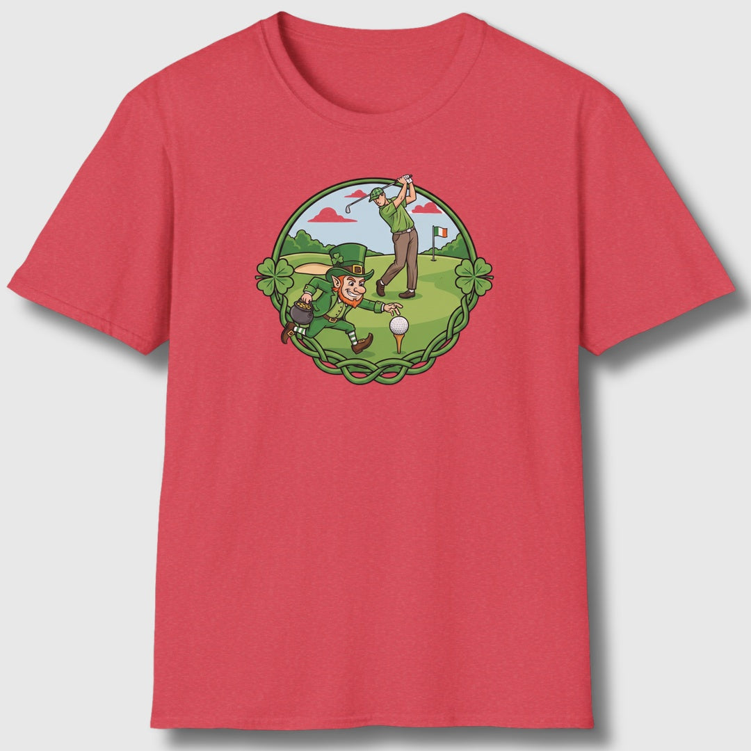 The Leprechaun Stole My Ball! - Adult Golf T-Shirt in Heather Red