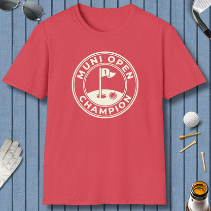 MUNI OPEN CHAMPION - MUNICIPAL GOLF COURSE T-SHIRT in Heather Red