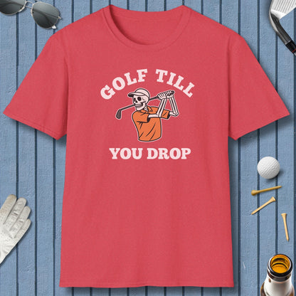 Golf Till You Drop - Adult Golf T-Shirt in Heather Red