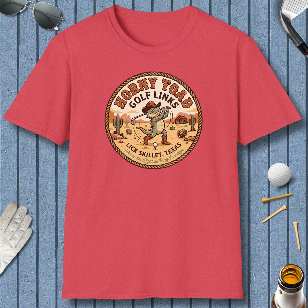 Horny Toad Golf Links - Lick Skillet, Texas - Adult Golf T-Shirt in Heather Red