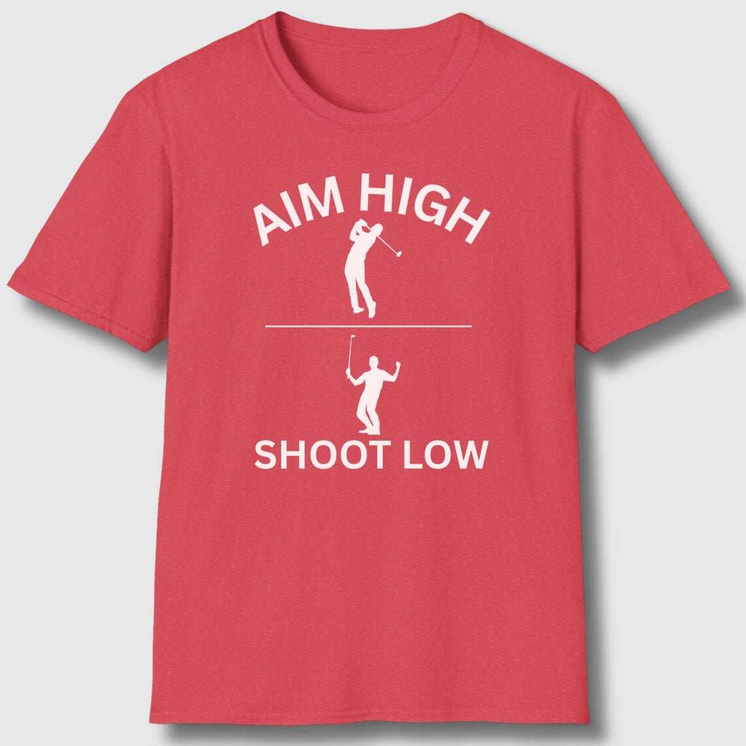 Aim High - Shoot Low (Male) - Adult Golf T-Shirt in Heather Red