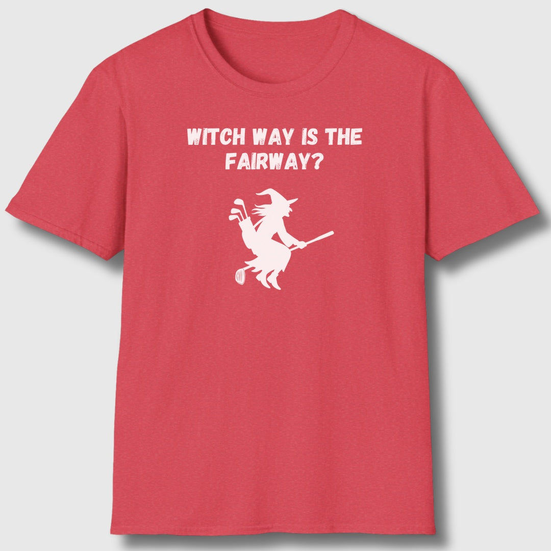 Witch Way is the Fairway - Adult Golf T-Shirt in Heather Red