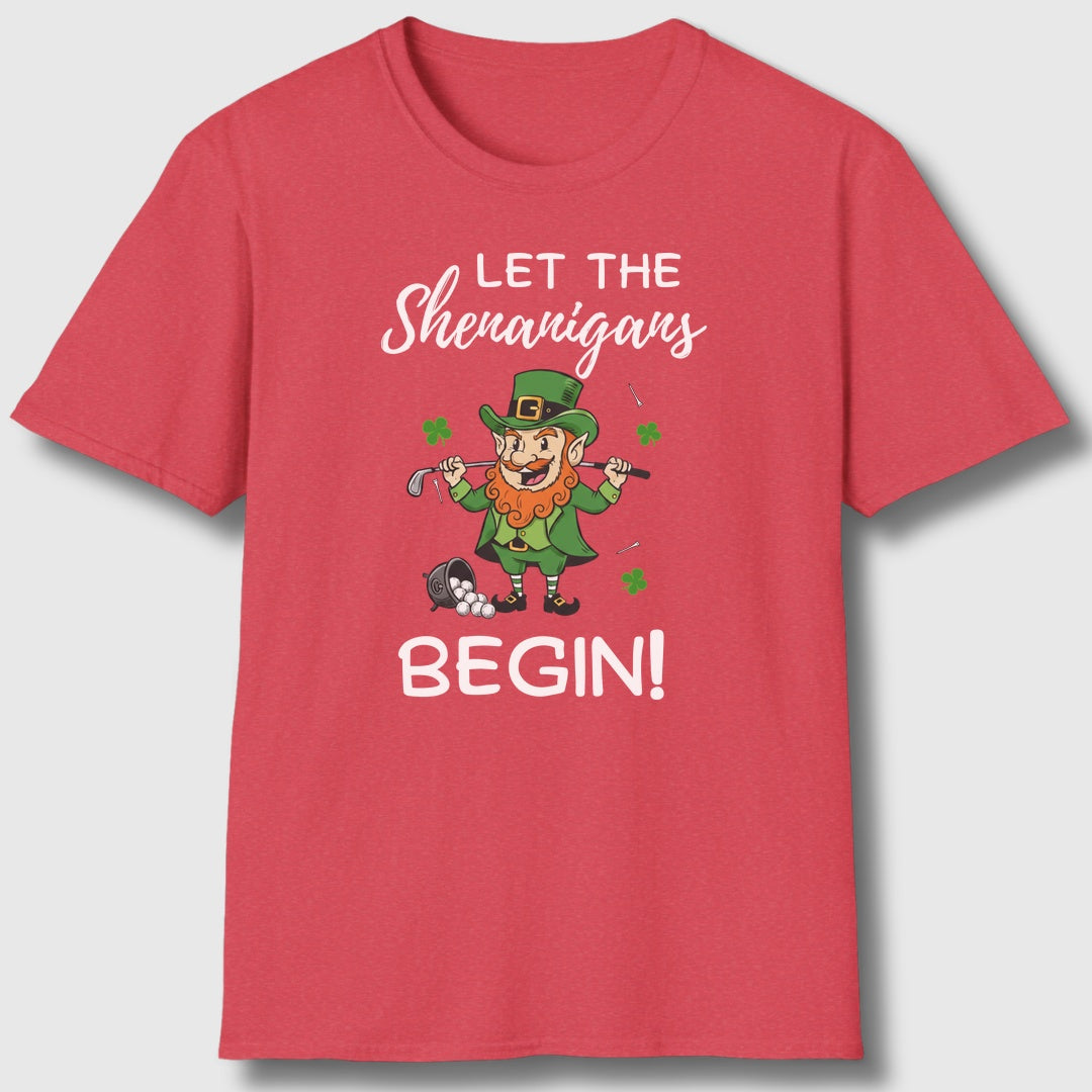 Let The Shenanigans Begin - Adult Golf T-Shirt in Heather Red