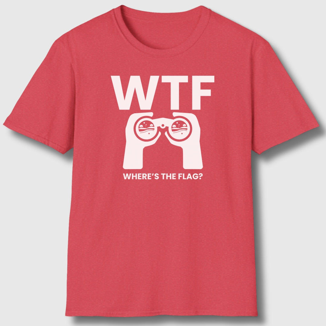 WTF - Where's the Flag - Adult Golf T-Shirt in Heather Red