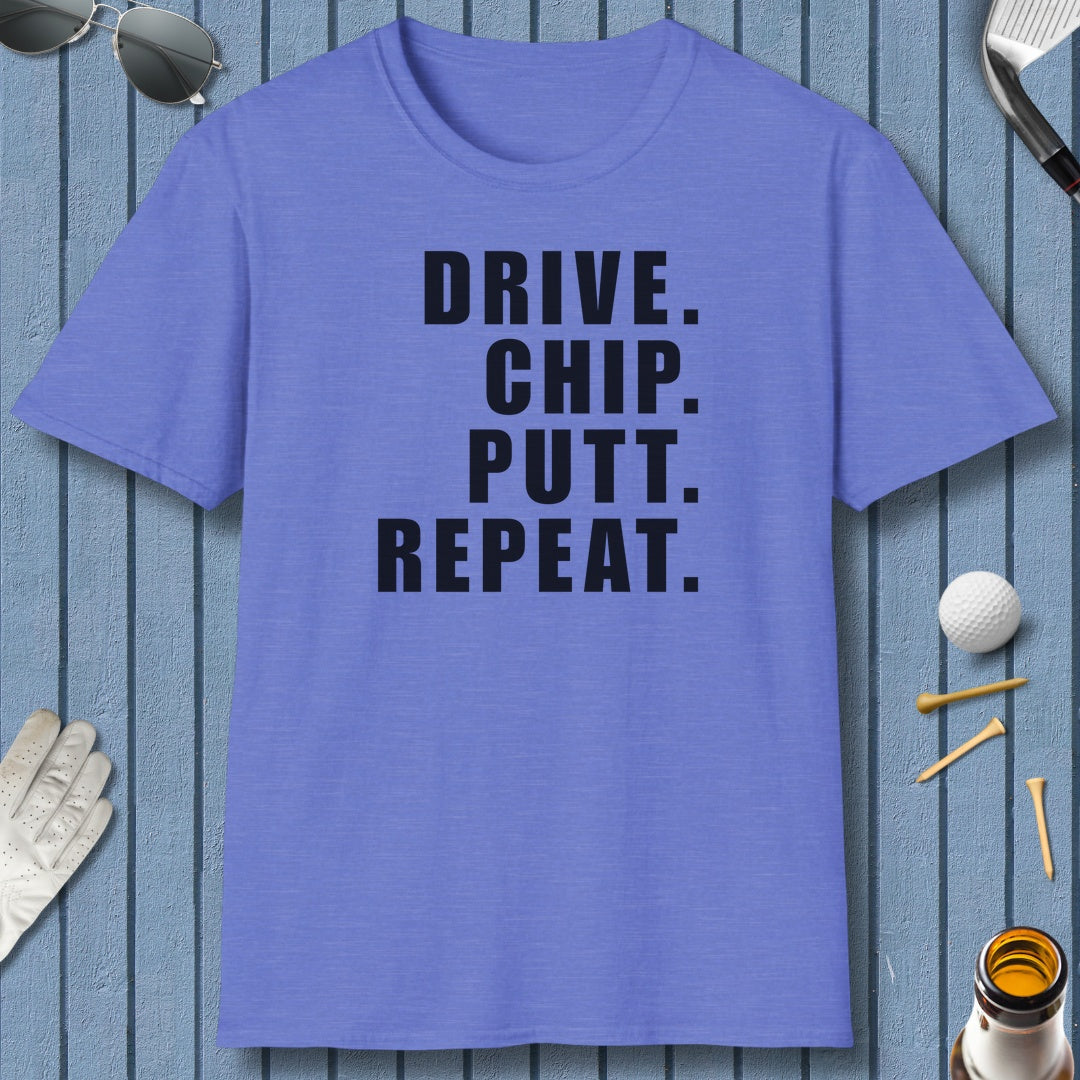 DRIVE CHIP PUTT REPEAT - Adult Golf T-Shirt in Heather Royal