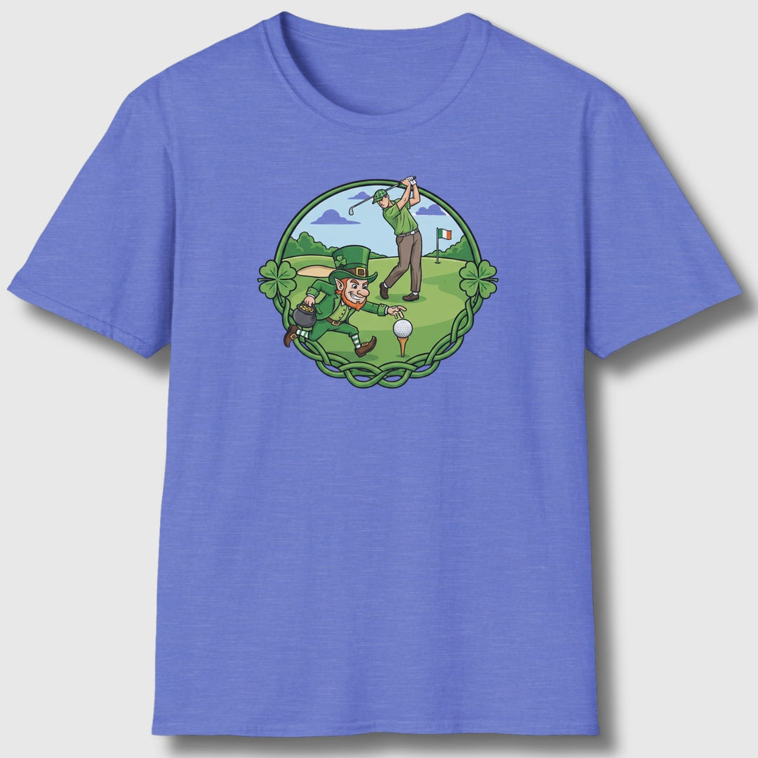 The Leprechaun Stole My Ball! - Adult Golf T-Shirt in Heather Royal