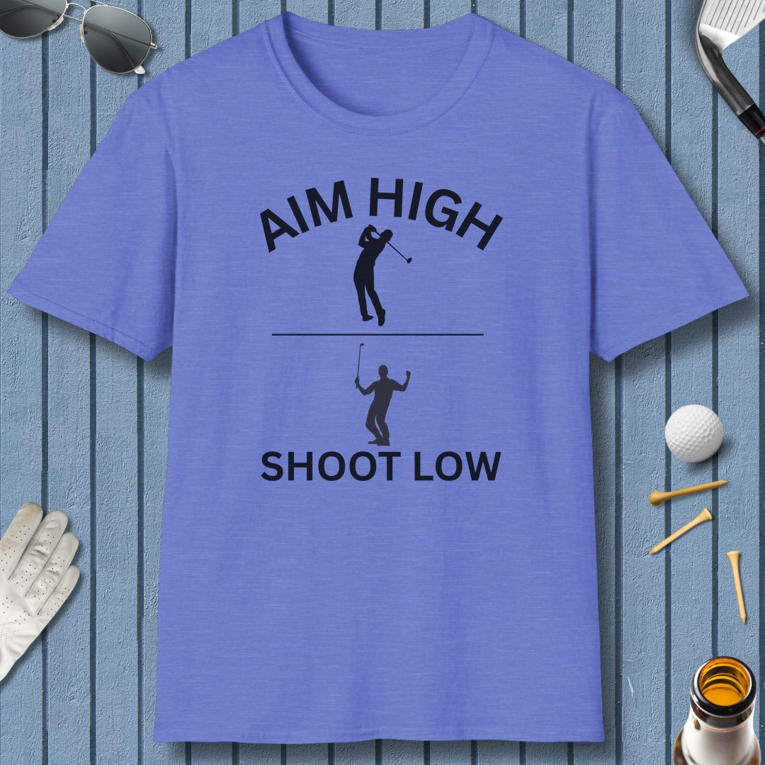 Aim High - Shoot Low (Male) - Adult Golf T-Shirt in Heather Royal