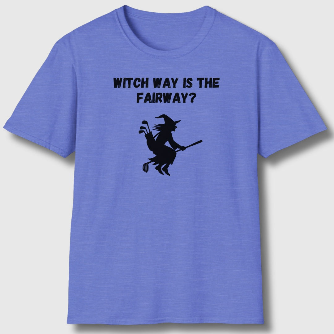 Witch Way is the Fairway - Adult Golf T-Shirt in Heather Royal