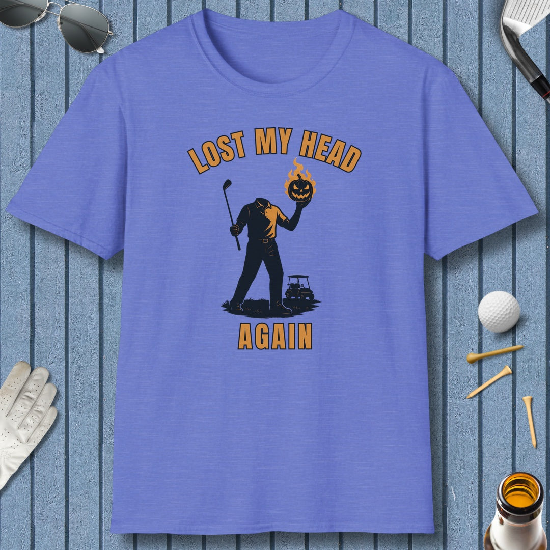 Lost My Head, Again - Adult Golf T-Shirt in Heather Royal