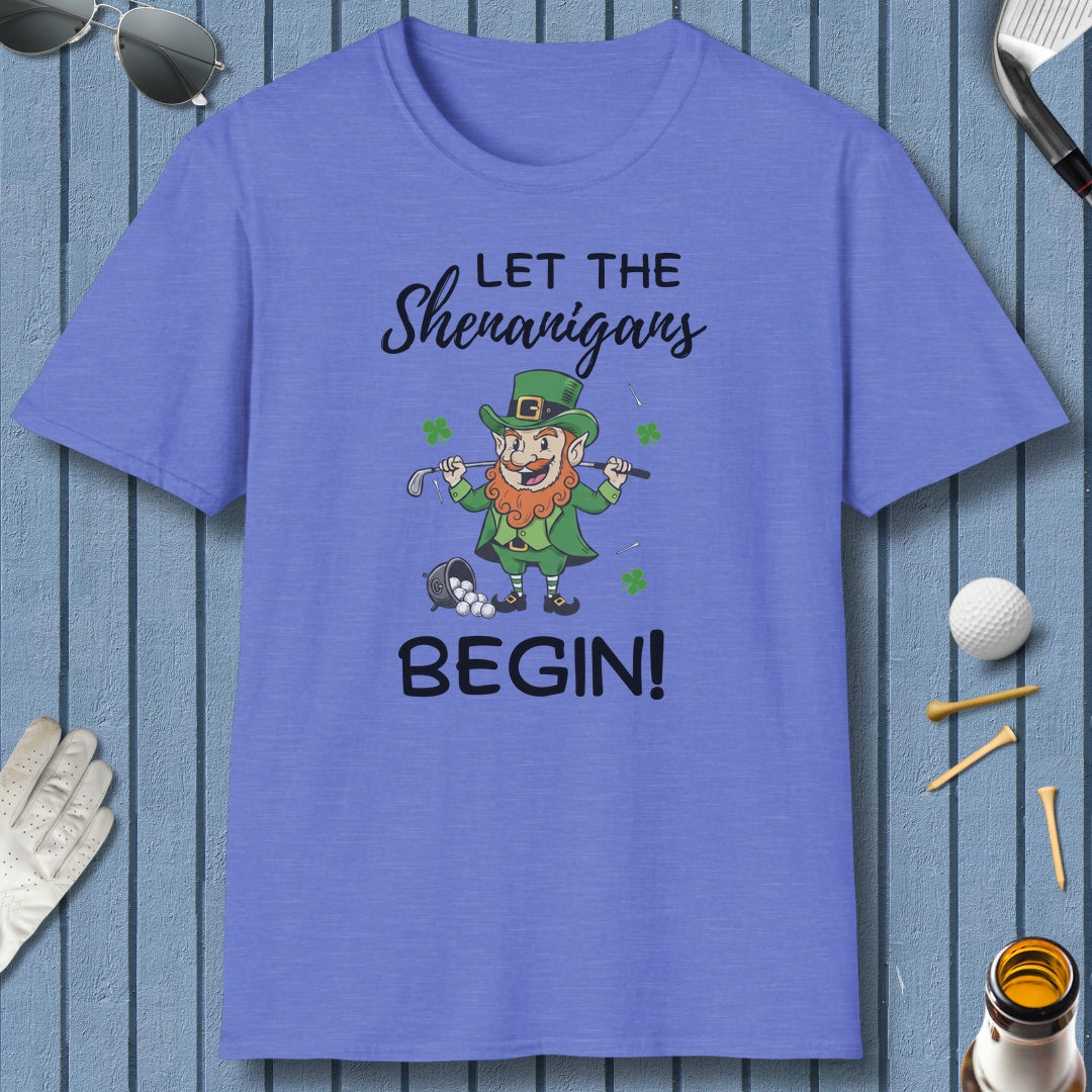 Let The Shenanigans Begin - Adult Golf T-Shirt in Heather Royal