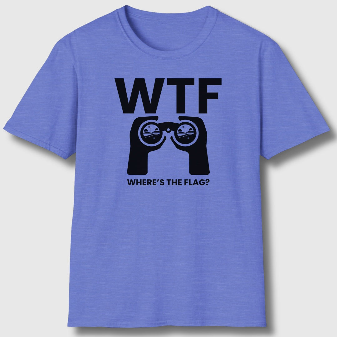 WTF - Where's the Flag - Adult Golf T-Shirt in Heather Royal
