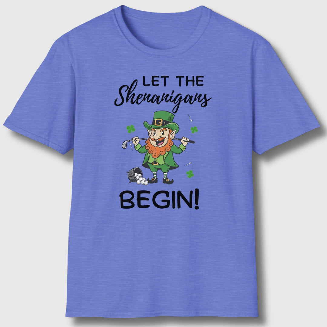 Let The Shenanigans Begin - Adult Golf T-Shirt in Heather Royal
