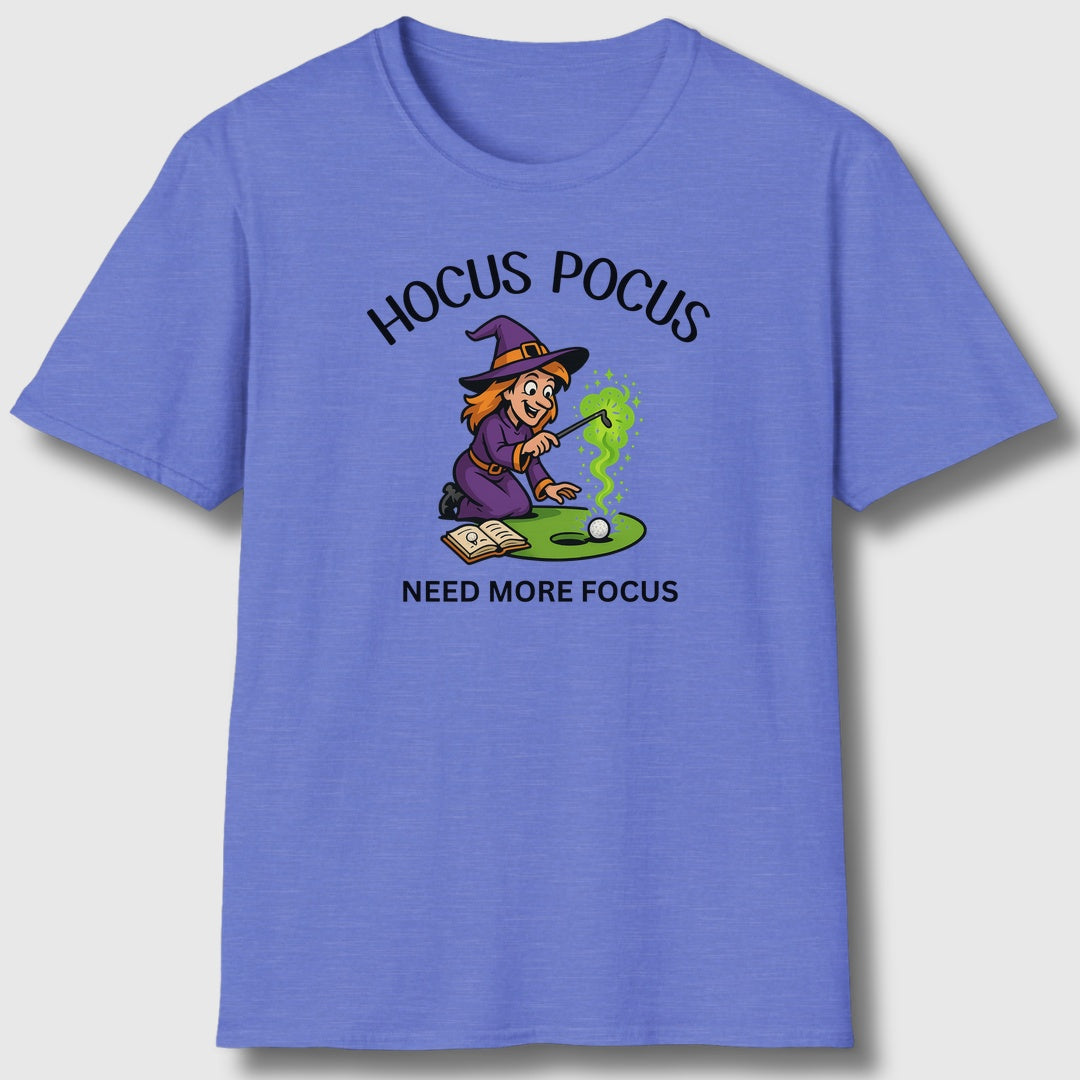 Hocus Pocus, Need More Focus - Adult Golf T-Shirt in Heather Royal