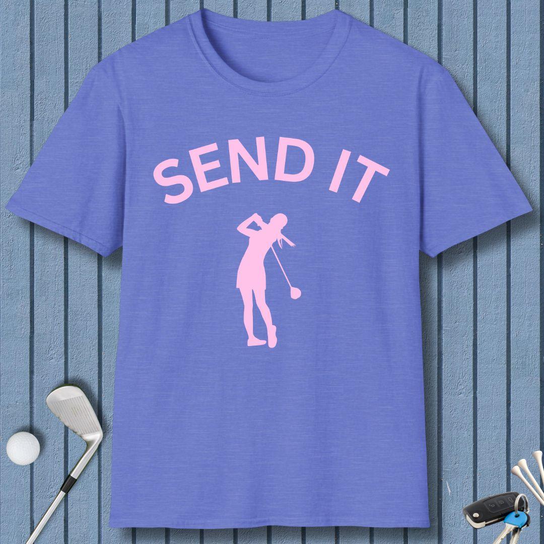 SEND IT - Female - T-Shirt in Heather Royal, great for casual wear. Find more fun golf focused products at oneforetheages.com