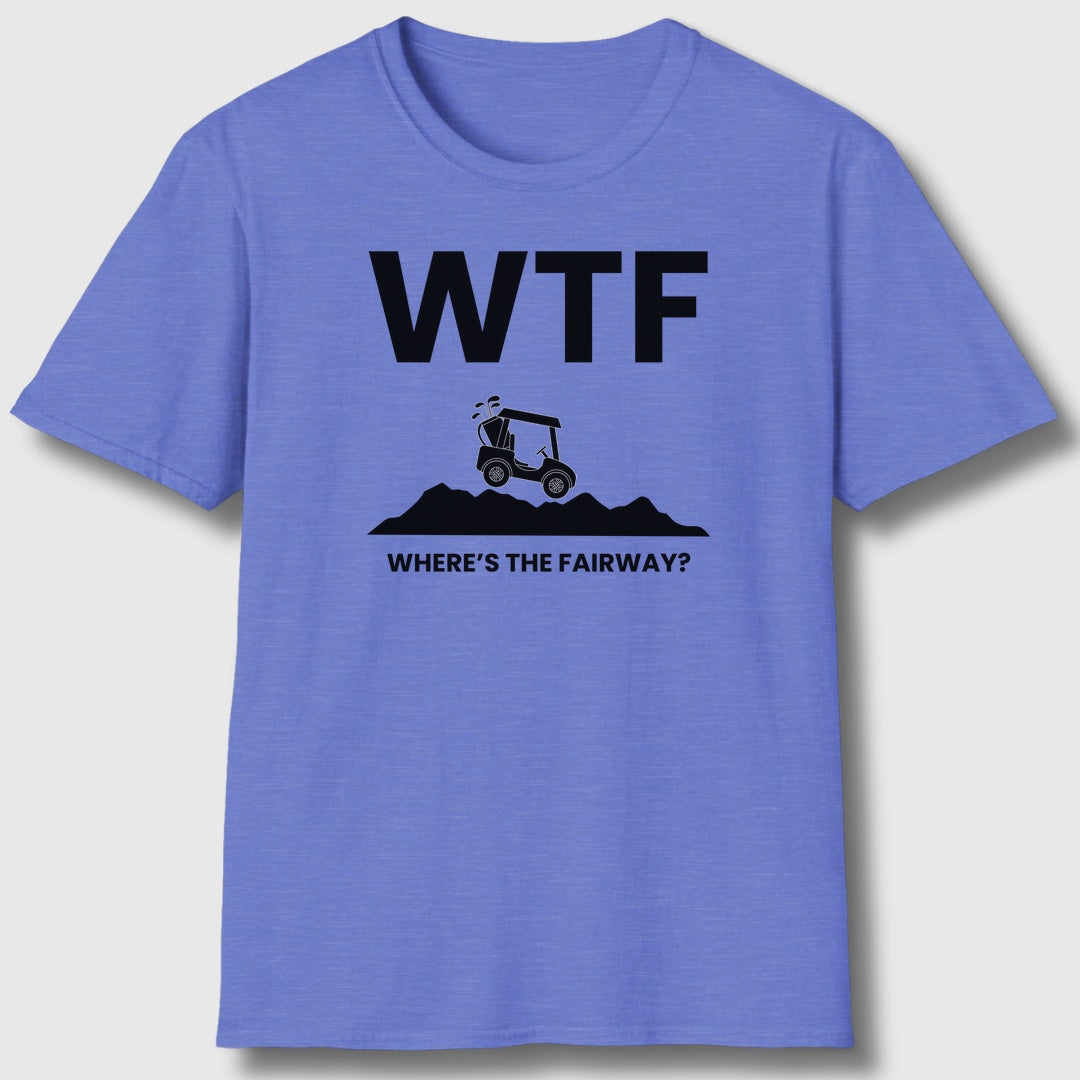 WTF - Where's the Fairway - Adult Golf T-Shirt in Heather Royal