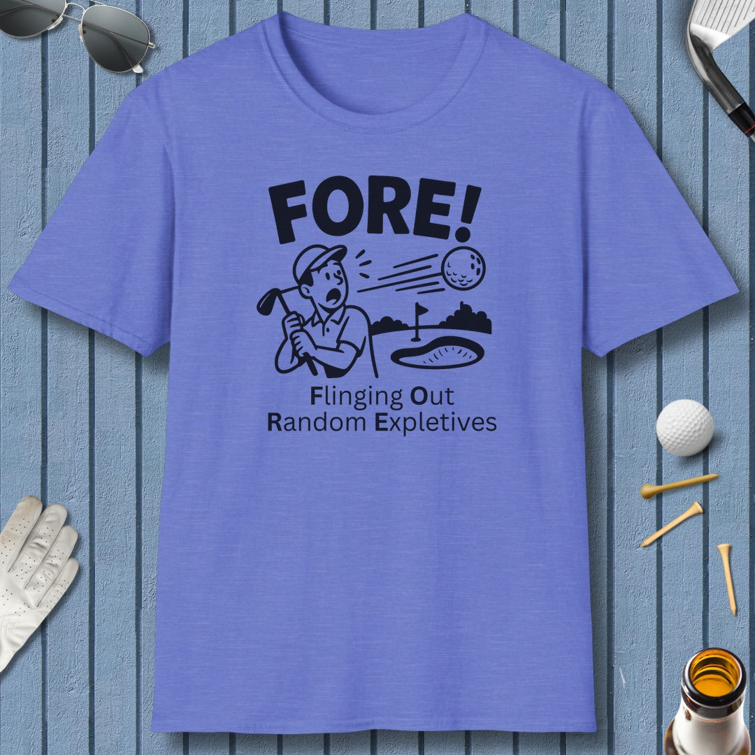 FORE! - Flinging Out Random Expletives! - Adult Golf T-Shirt in Heather Royal
