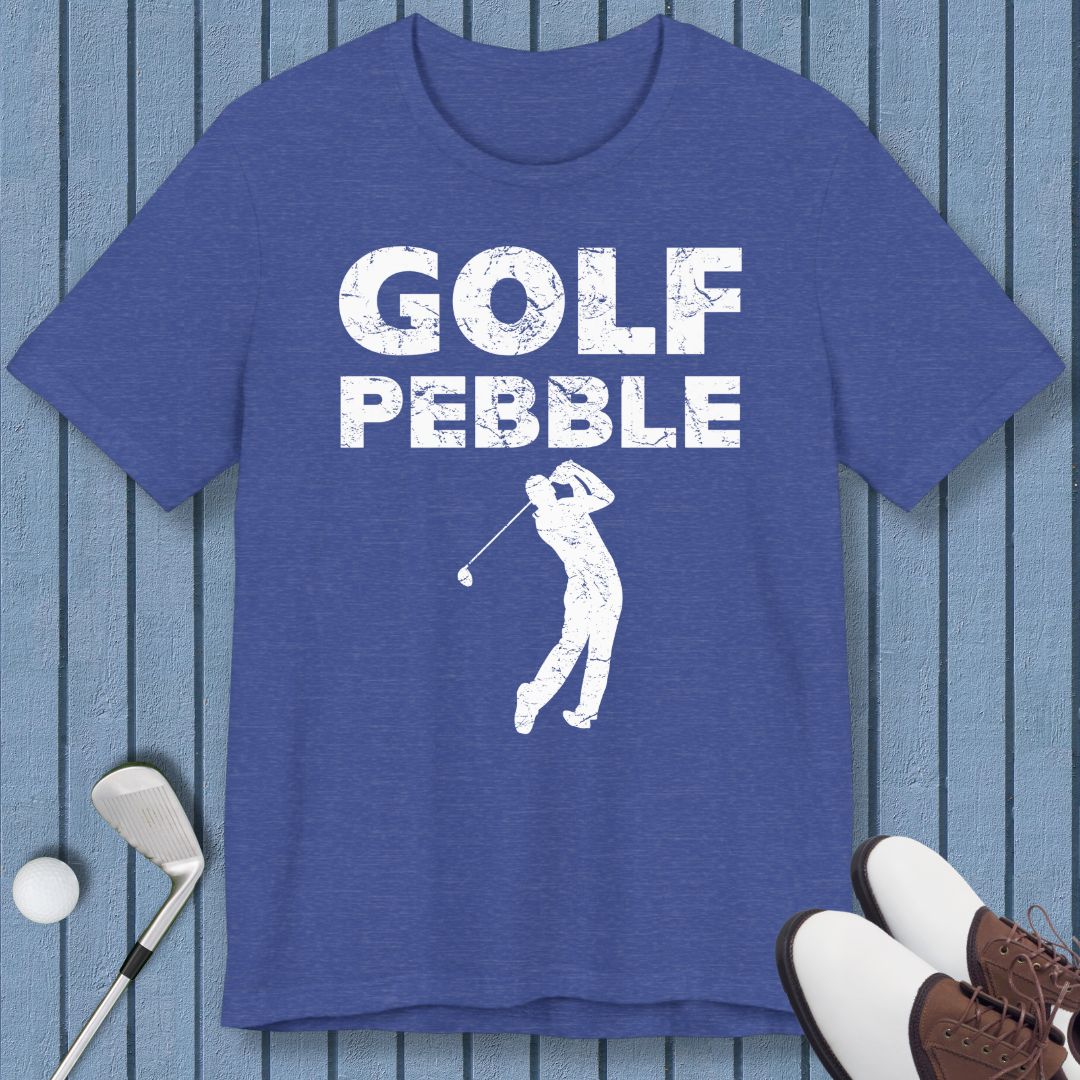 Golf Pebble - Male T-shirt in Heather True Royal, great for casual wear. Find more fun golf focused products at oneforetheages.com