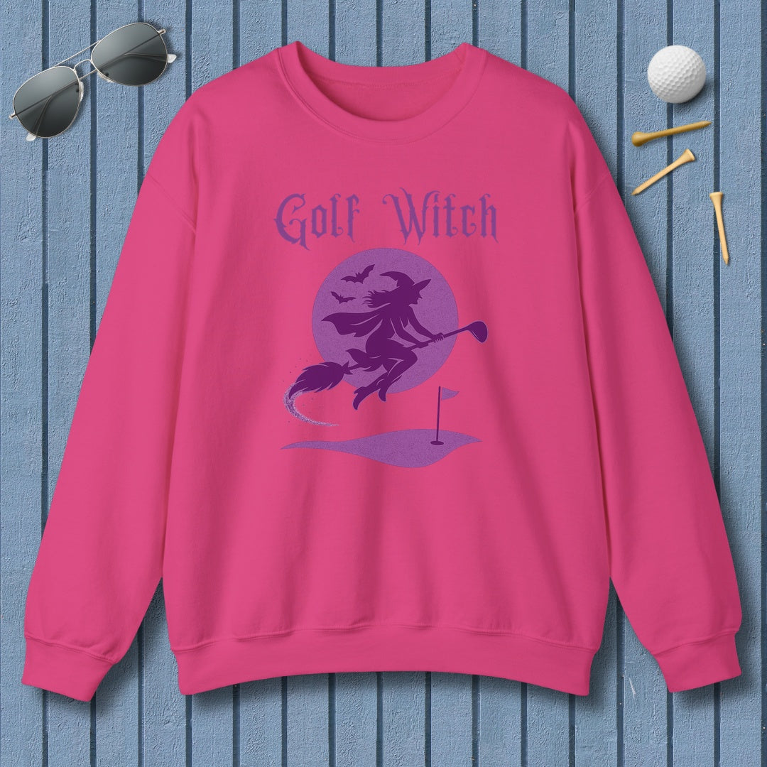 Golf Witch - Adult Golf Sweatshirt in Heliconia