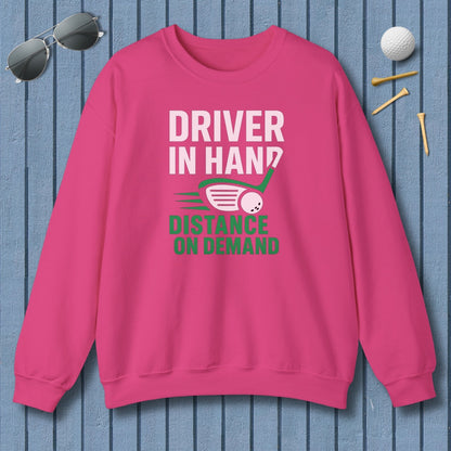Driver in Hand - Distance on Demand - Adult Golf Sweatshirt in Heliconia
