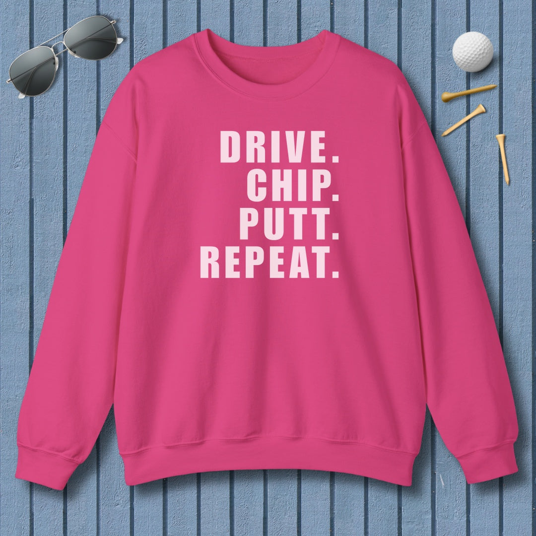 DRIVE CHIP PUTT REPEAT - Adult Golf Sweatshirt in Heliconia