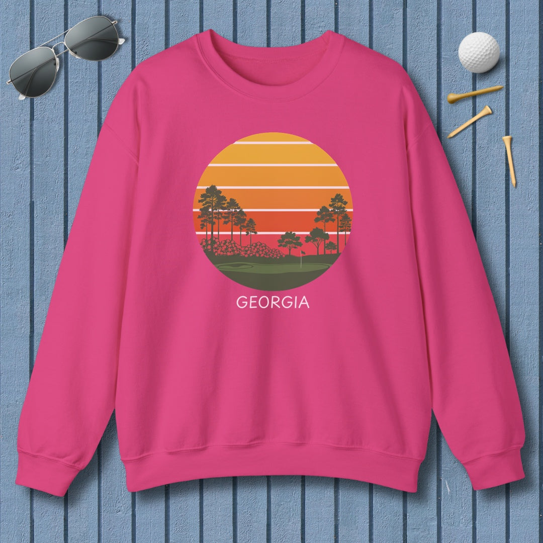 Retro Sunset - Georgia - Adult Golf Sweatshirt in Heliconia