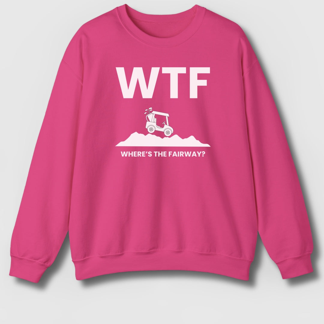 WTF - Where's the Fairway - Adult Golf Sweatshirt in Heliconia