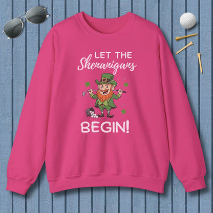 Let The Shenanigans Begin - Adult Golf Sweatshirt in Heliconia
