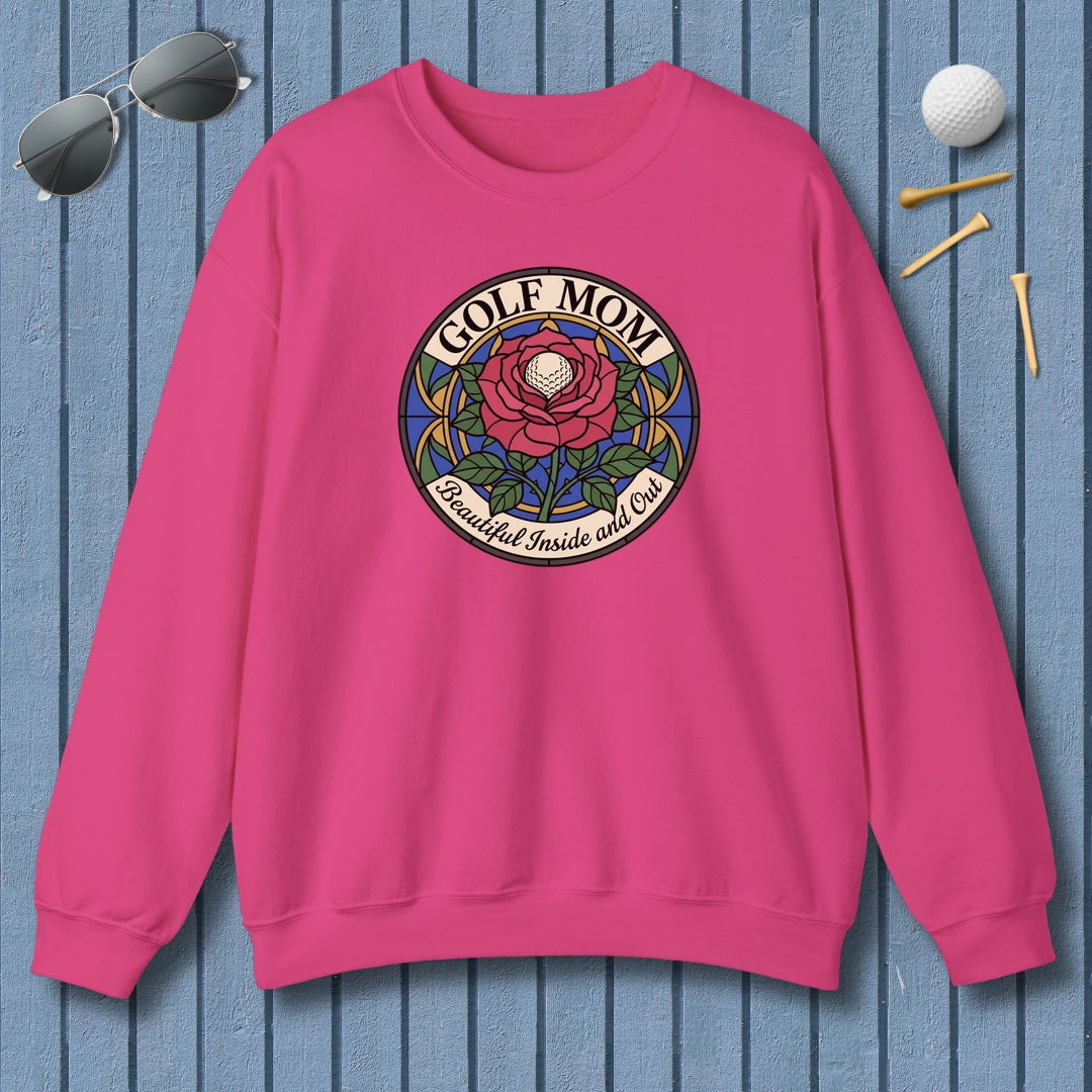 GOLF MOM: BEAUTIFUL INSIDE AND OUT, Stained Glass Rose Tee - Adult Golf Sweatshirt in Heliconia