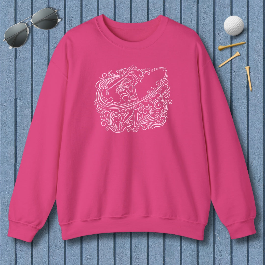 EVERY SWING TELLS A STORY - Women's Golf Vine Art - Adult Golf Sweatshirt in Heliconia