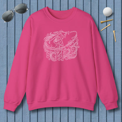 EVERY SWING TELLS A STORY - Women's Golf Vine Art - Adult Golf Sweatshirt in Heliconia