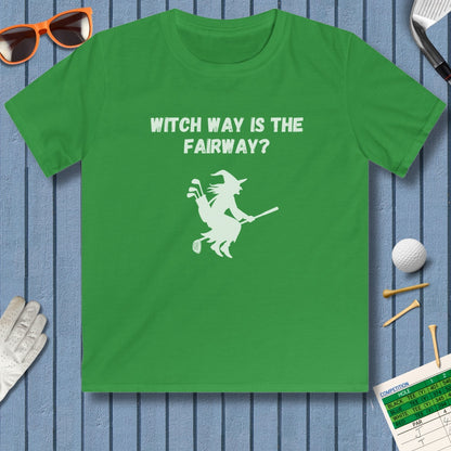 Witch Way is the Fairway - Youth Golf T-Shirt in Irish Green