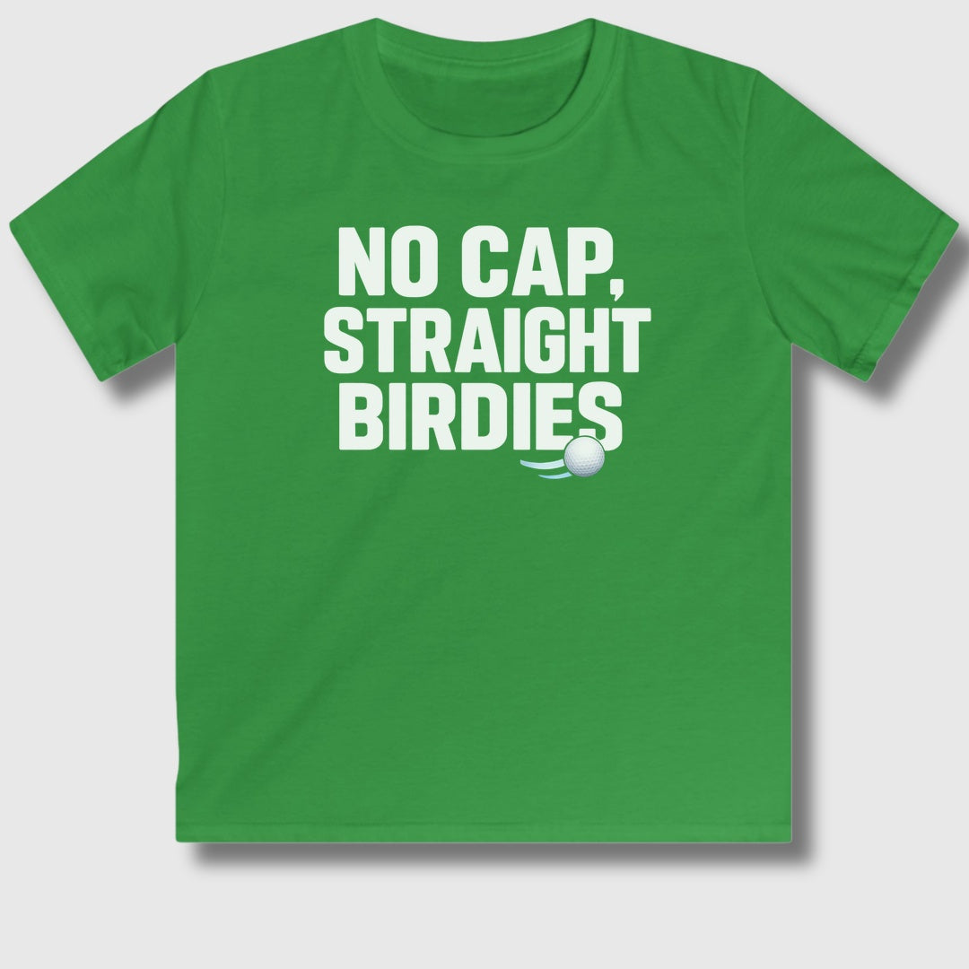 NO CAP, STRAIGHT BIRDIES - Youth Golf T-Shirt in Irish Green