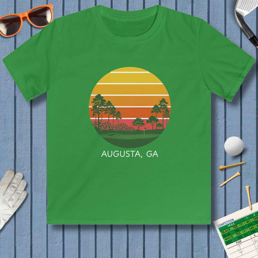 Retro Sunset - Augusta - Youth Golf T-Shirt in Irish Green