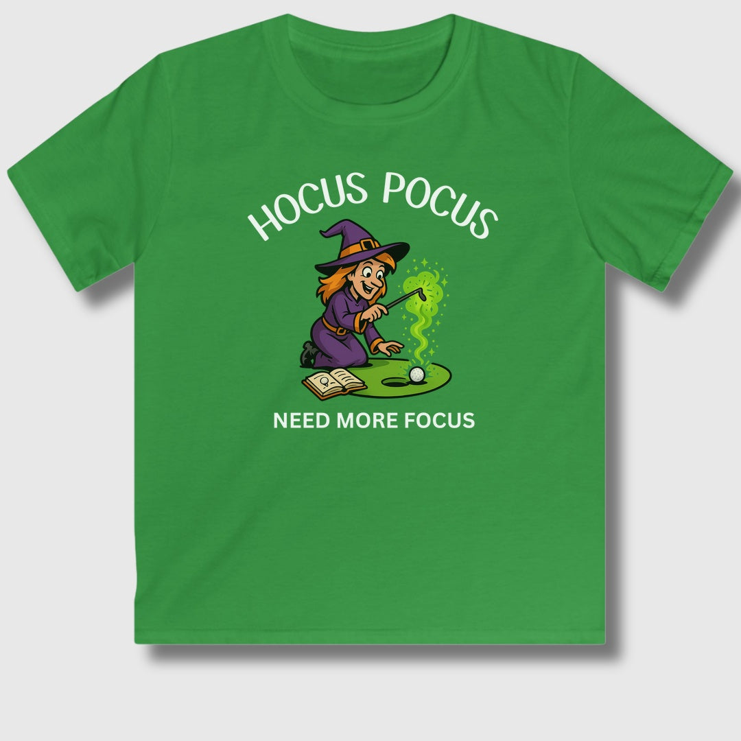 Hocus Pocus, Need More Focus - Youth Golf T-Shirt in Irish Green